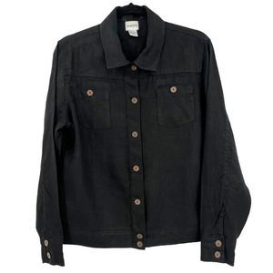 Chico's Size 2 Black Linen Button Down Shirt Jacket Shacket Large